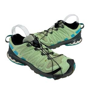 Salomon Women's XA Pro 3D V8 Pull Laces Trail Running Green Blue Athletic Shoes